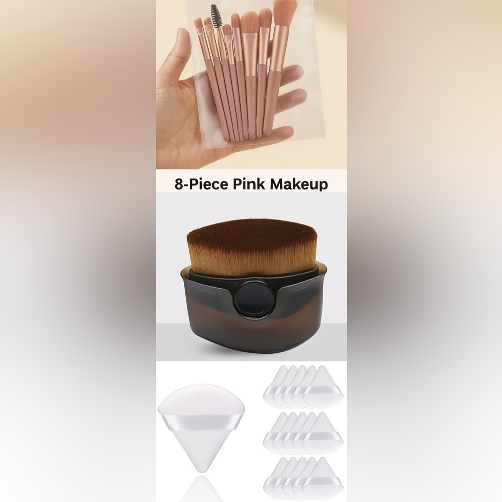 Makeup Brush Bundle Set | 8pc Pink Brushes + Face Brush + Beauty Sponges